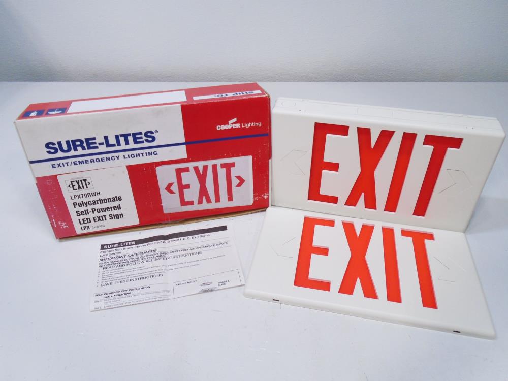 LOT of (3) Cooper Sure-Lites LED Emergency Exit Sign LPX70RWH, Polycarbonate